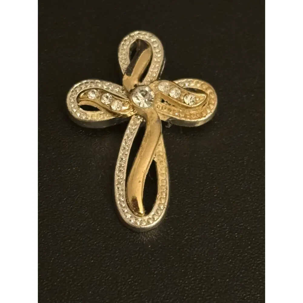 Vintage Two Tone Rhinestone Cross Pendant